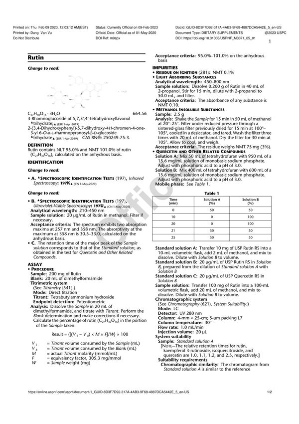 Rutin美国药典USP-NF2023