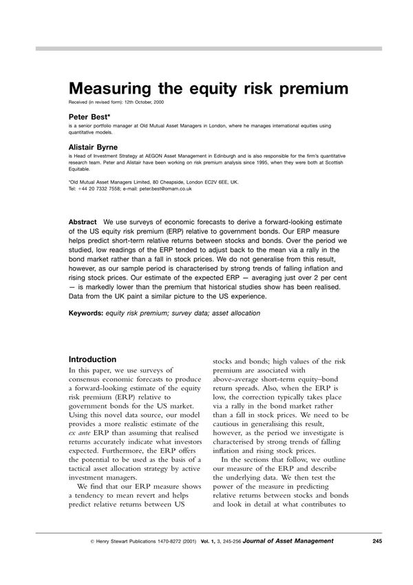 measuring the equity risk premium 衡量股权风险溢价