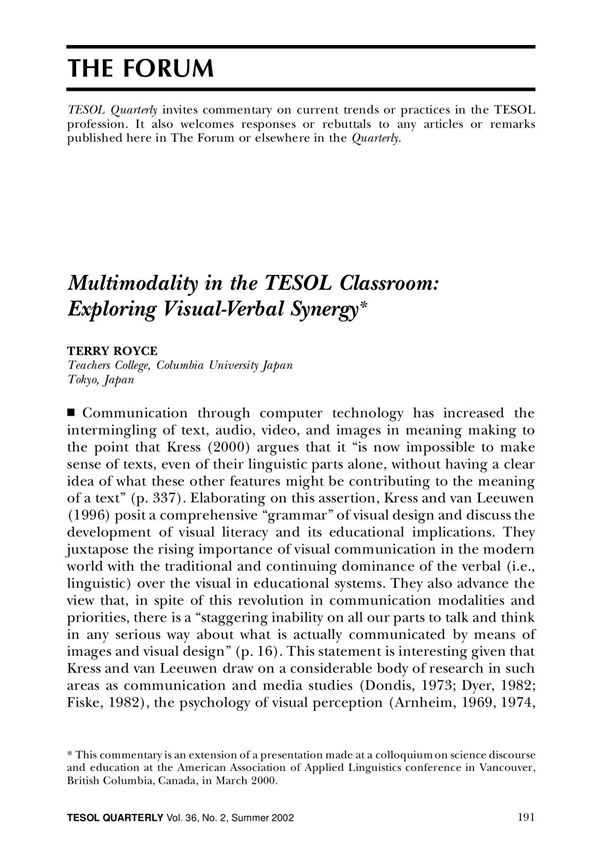 multimodality in the tesol classroom exploring visual-verbal