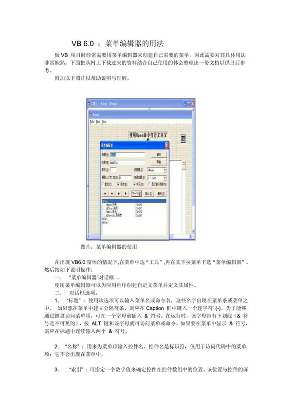 srVB 6 菜单编辑器的用法rk