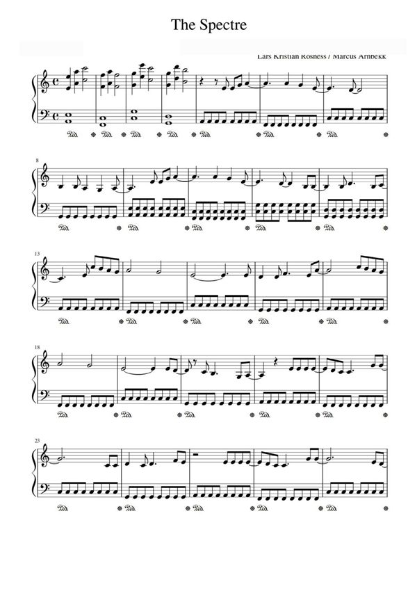 The Spectre(C调)Alan Walker钢琴谱钢琴简谱 数字谱 钢琴双手简谱