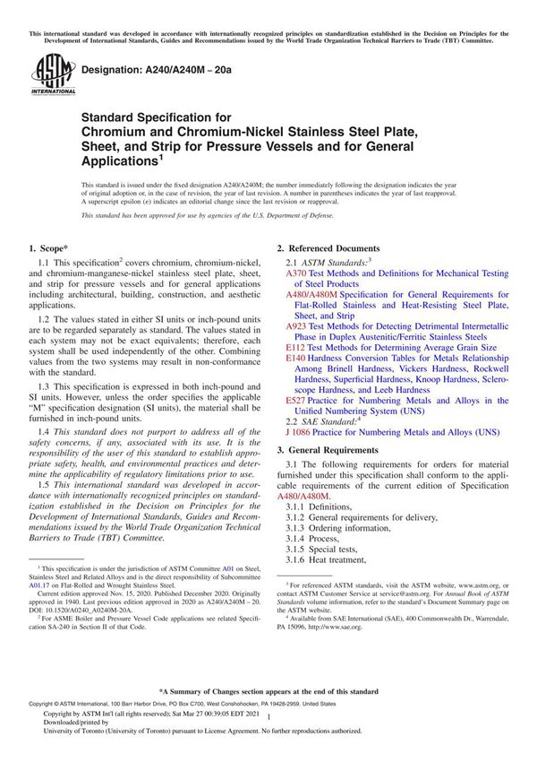 ASTM A240 A240M - 20a