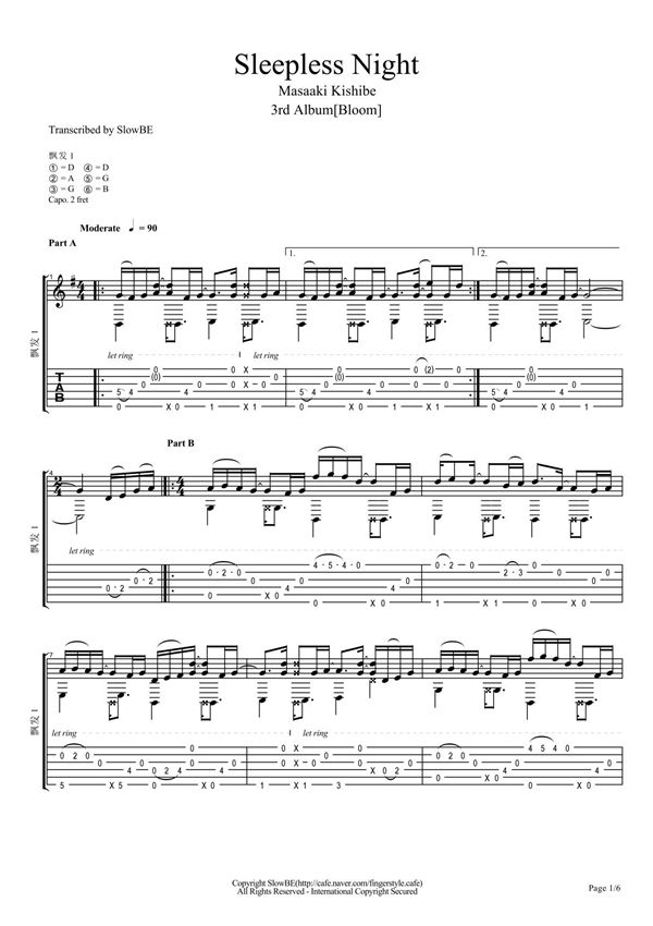 岸部真明《Sleepless Night》指弹吉他谱