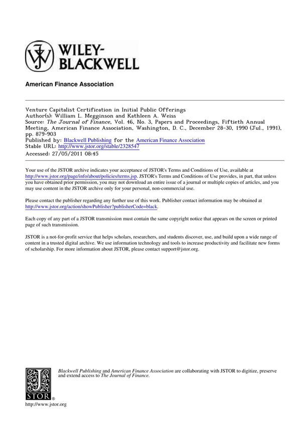 venture capitalist certification in initial public offerings