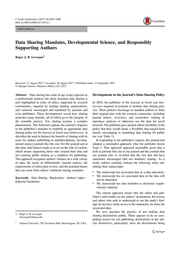 Data Sharing Mandates, Developmental Science, and Responsibly Supporting Authors