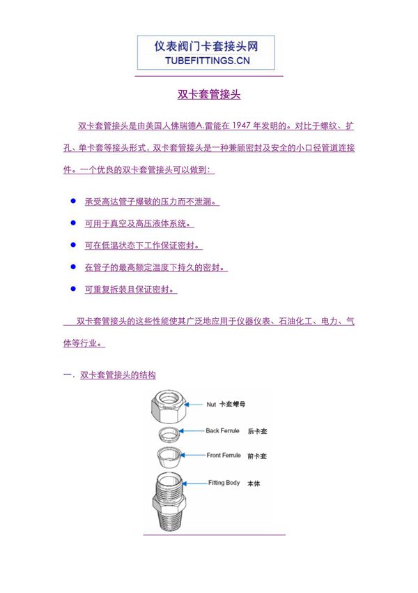 世伟洛克swagelok卡套接头专业资料