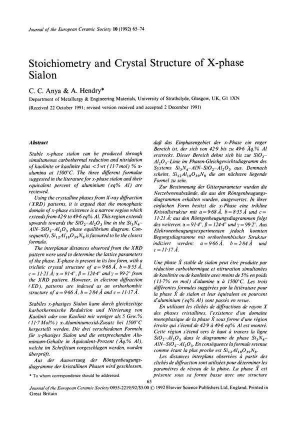 《欧洲陶瓷学会杂志》期刊论文Journal of the European Ceramic Society 1992 (Volume 10) Page 65 to 74