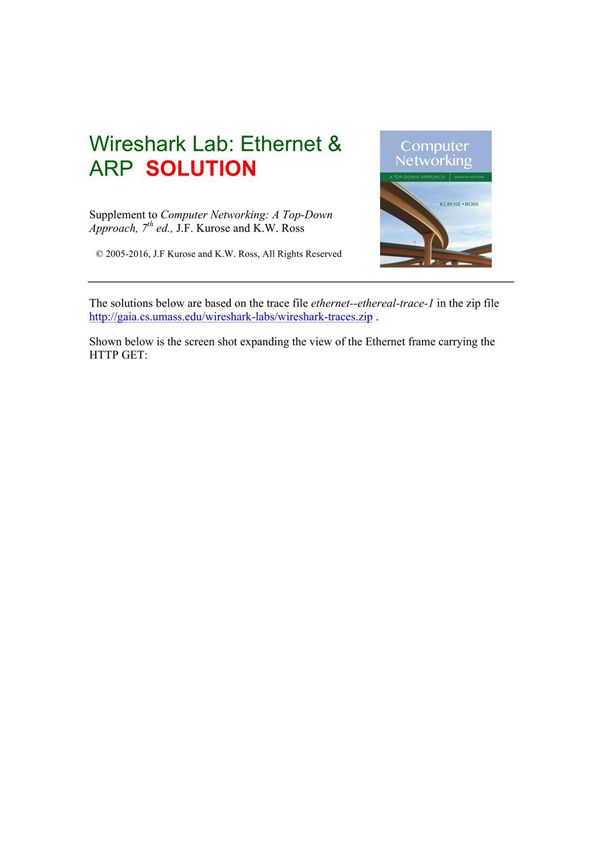 ebook计算机网络 自顶向下方法(原书第7版)-配套内容labsol Wireshark Ethernet ARP SOLUTION v7.0
