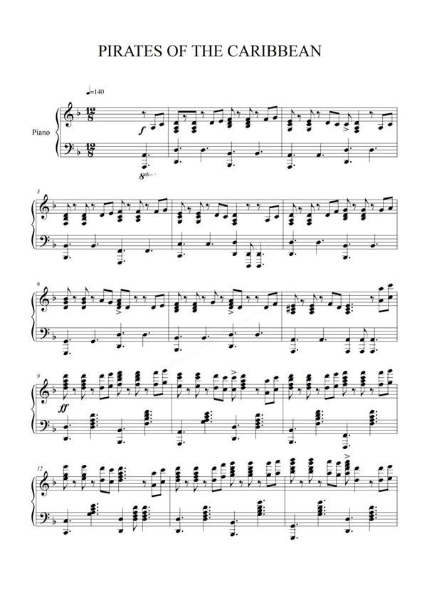 原版《加勒比海盗》 主题曲钢琴谱
