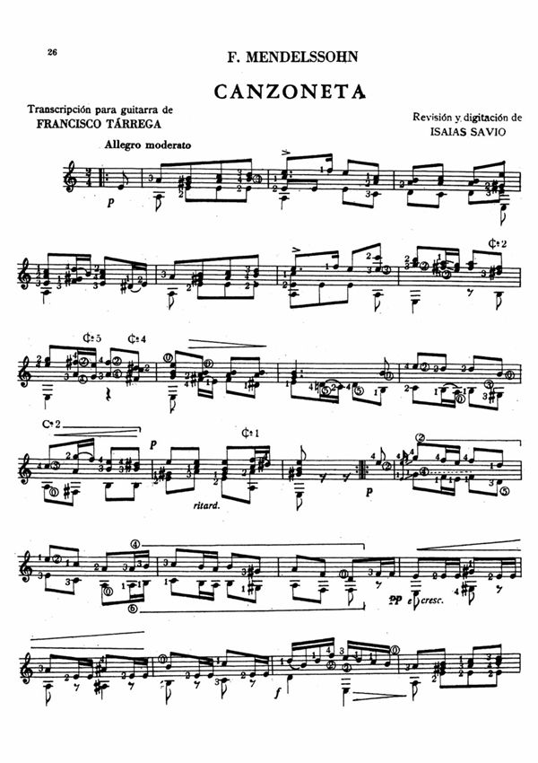 《MENDELSSOHN - Canzoneta》古典吉他谱