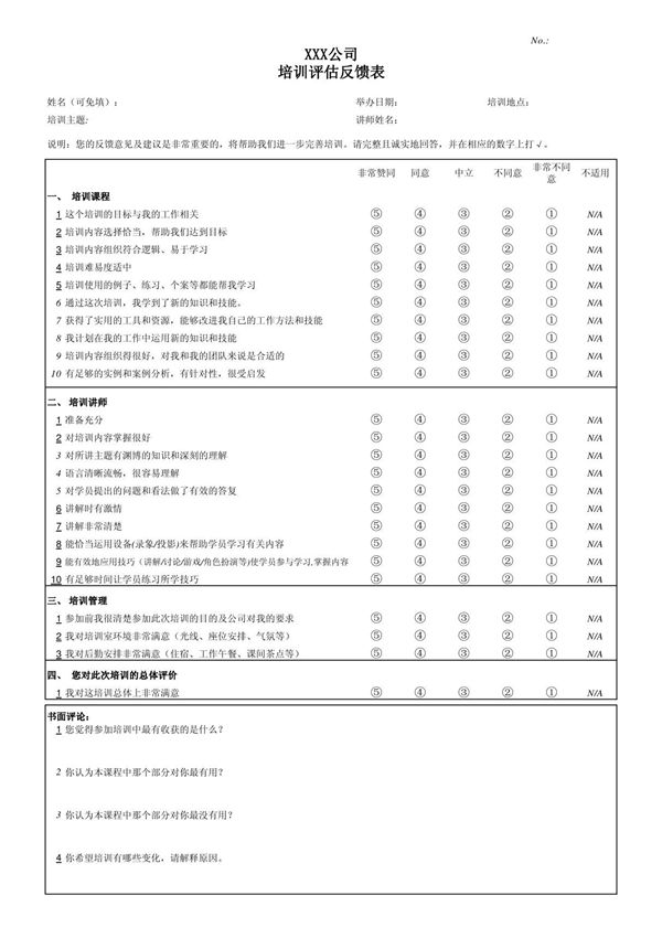 (外企)培训评估反馈表-模板
