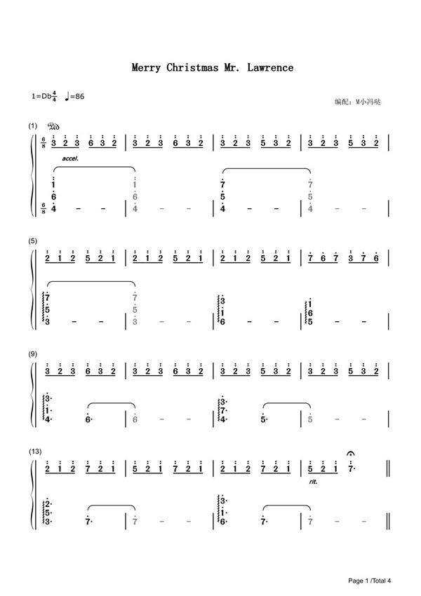 Merry Christmas Mr Lawrence简谱钢琴谱 简谱双手数字完整版原版