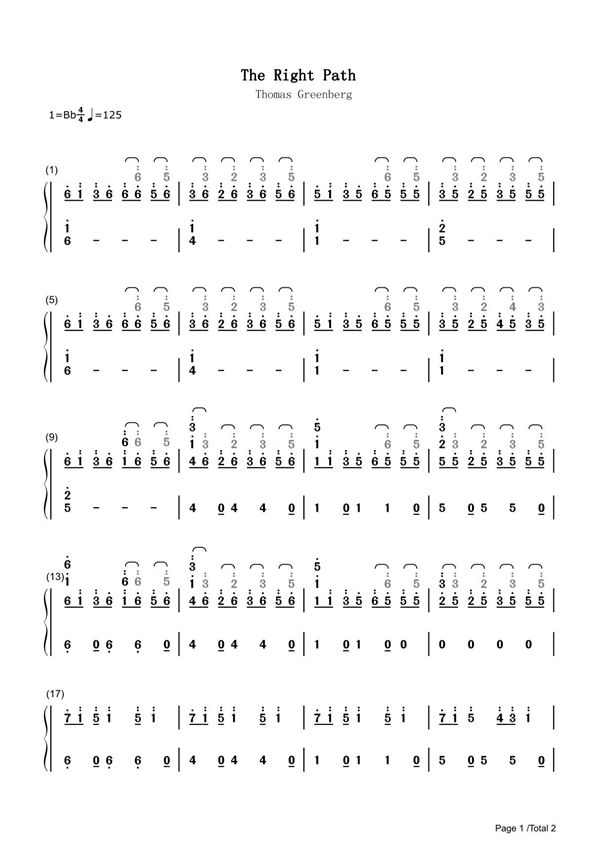 The Right Path简谱钢琴谱 简谱双手数字完整版原版