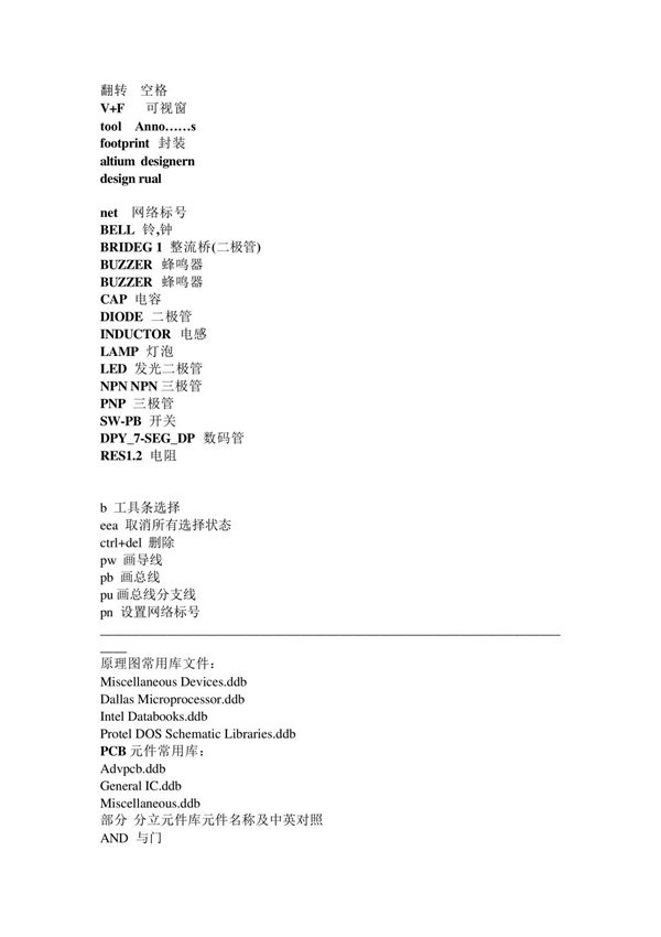 AD15元件中英文对照表