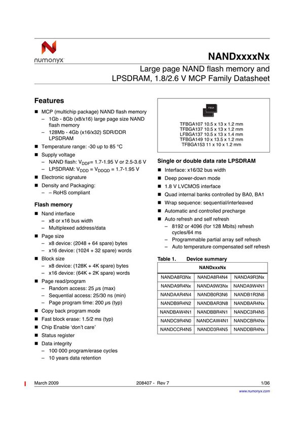 Datasheet NANDxxxxNx (March 2009 - Rev 7) (208407)