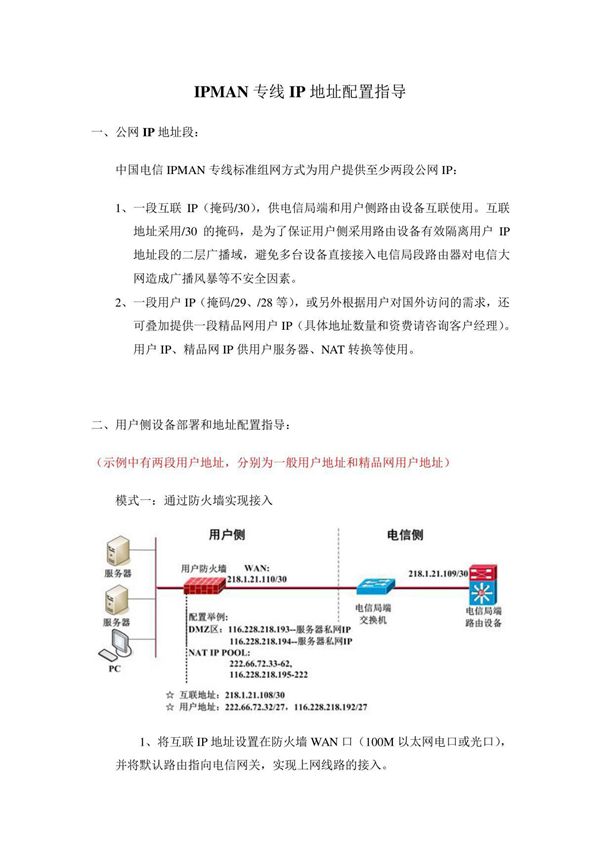 IPMAN专线IP地址配置指导