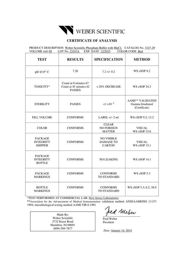 certificate of analysis 分析证明书