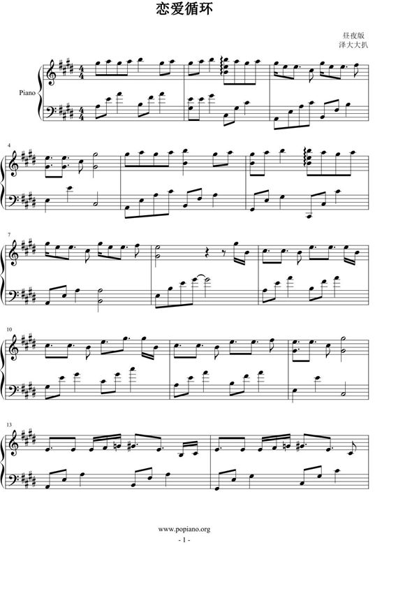 恋爱循环(昼夜版)钢琴谱钢琴简谱 数字谱 钢琴双手简谱