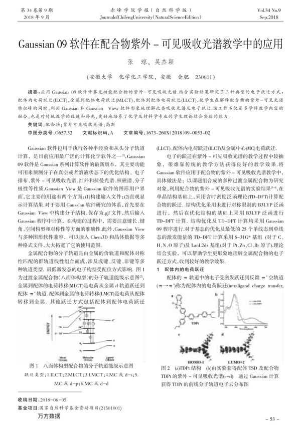 Gaussian 09软件在配合物紫外-可见吸收光谱教学中的应用