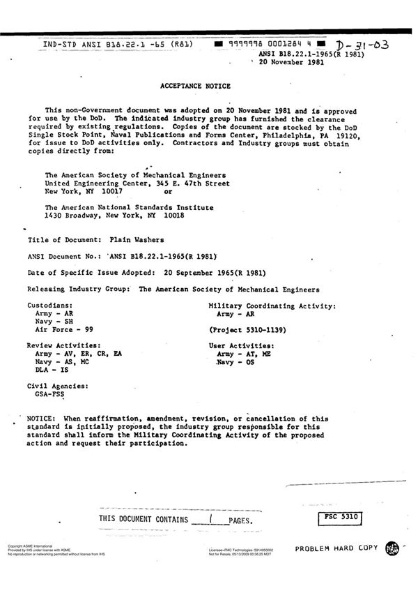 ASME B18.22.1-1965(1998)