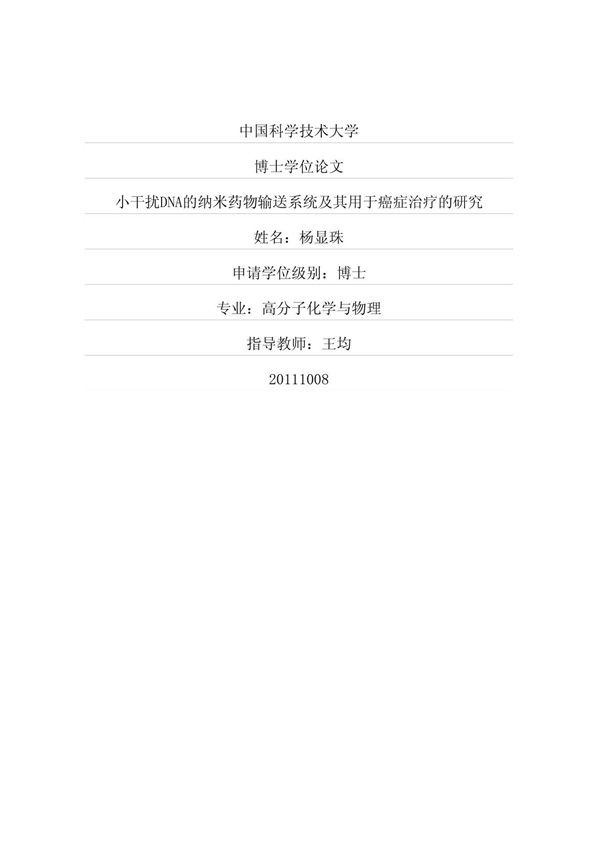 小干扰DNA的纳米药物输送系统及其用于癌症治疗的研究