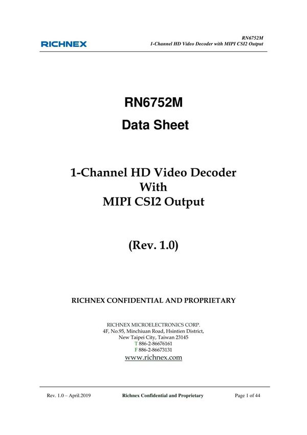 RN6752MQW视频解码芯片datasheet