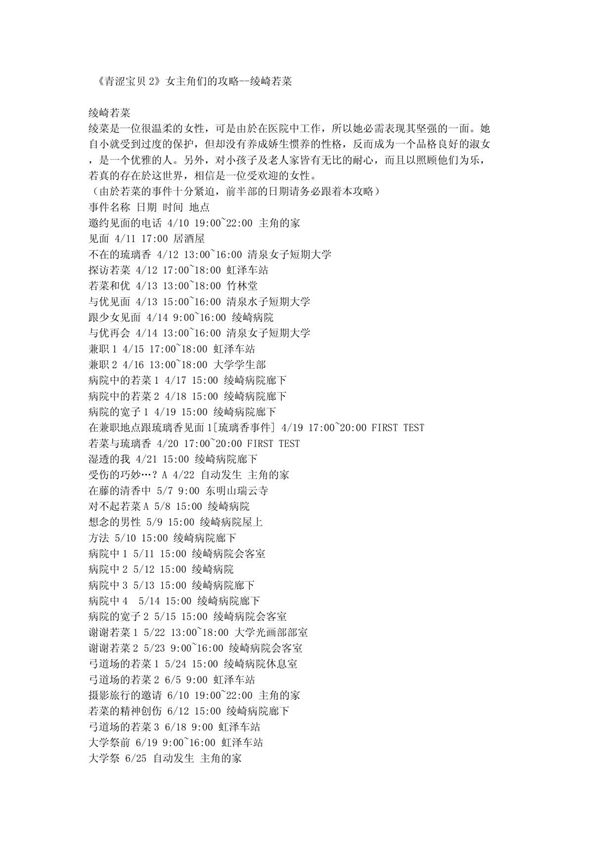 《青涩宝贝2》女主角们的攻略--绫崎若菜