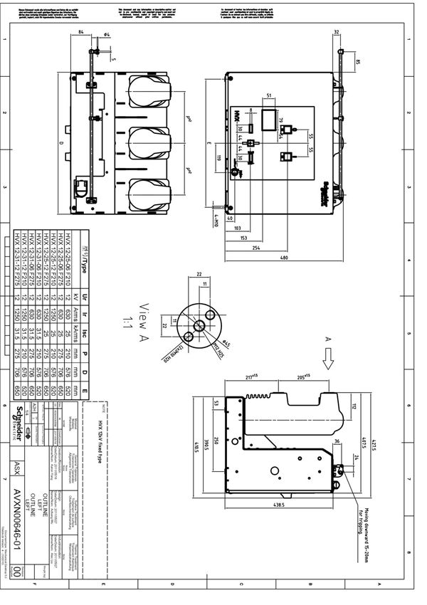 AVXN00646-01 HVX-12小电流 顶部分闸杆左伸85mm