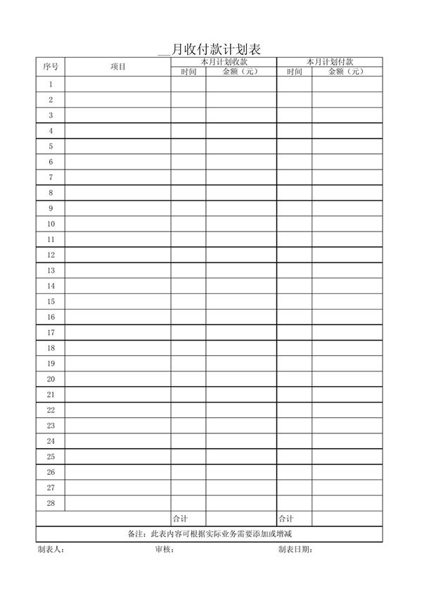 付款计划表