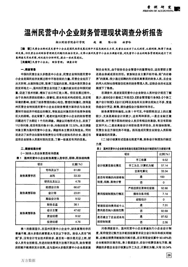 温州民营中小企业财务管理现状调查分析报告