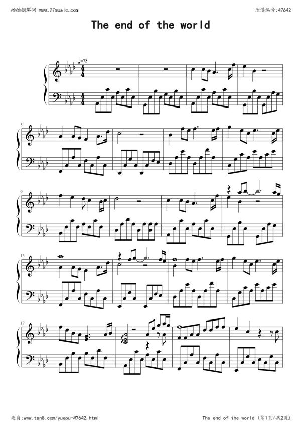 The end of the world(后会无期)钢琴谱简谱数字谱双手简谱
