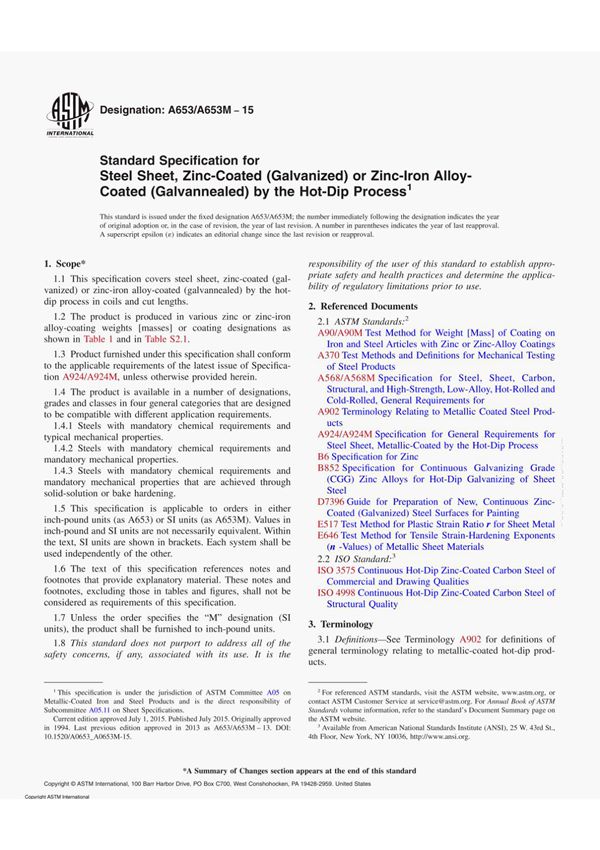ASTM A653/A653M-15