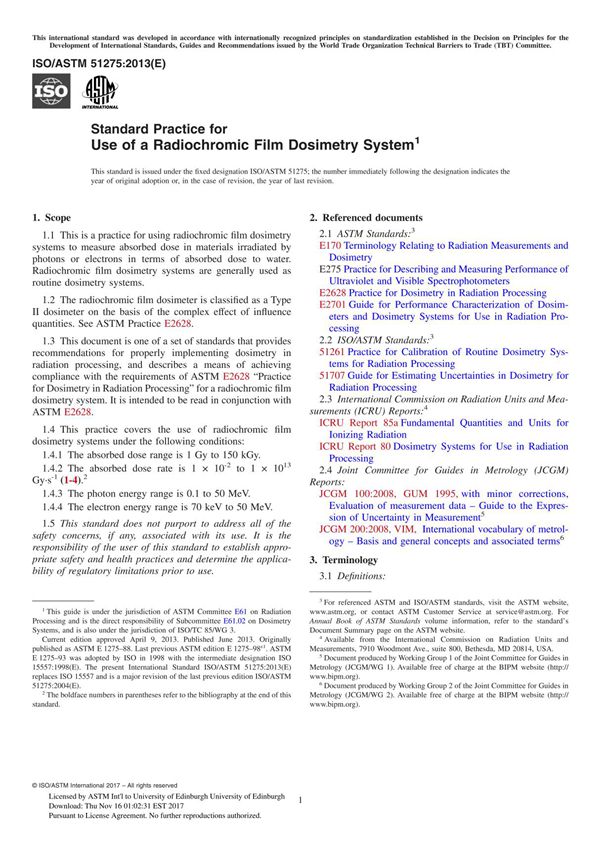 ASTM ISO ASTM 51205-17 Standard Practice for Use of a Ceric-Cerous Sulfate Dosimetry System