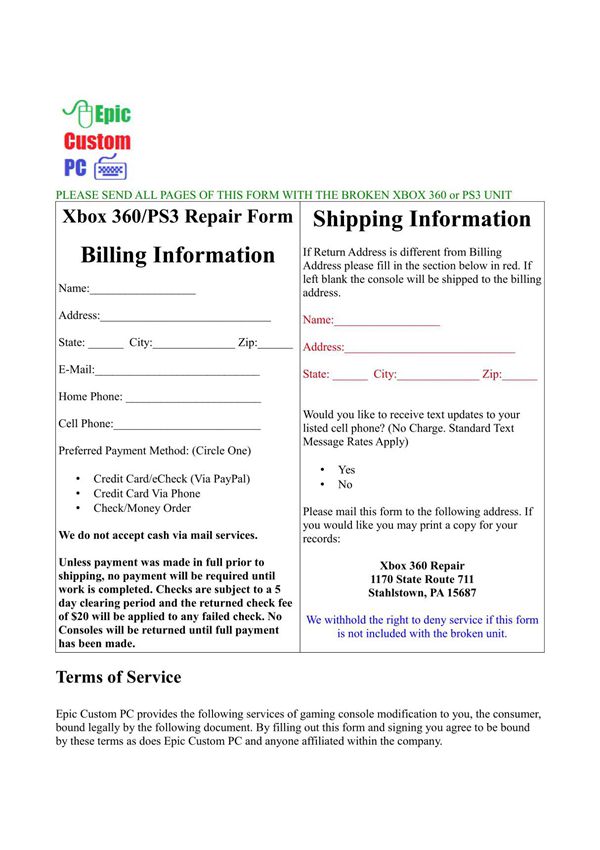 Billing Information Shipping Information
