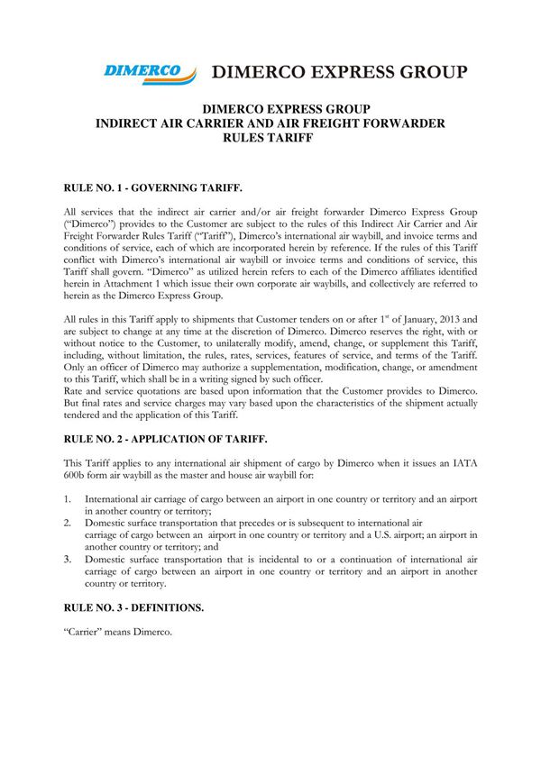 DIMERCO EXPRESS GROUP INDIRECT AIR CARRIER