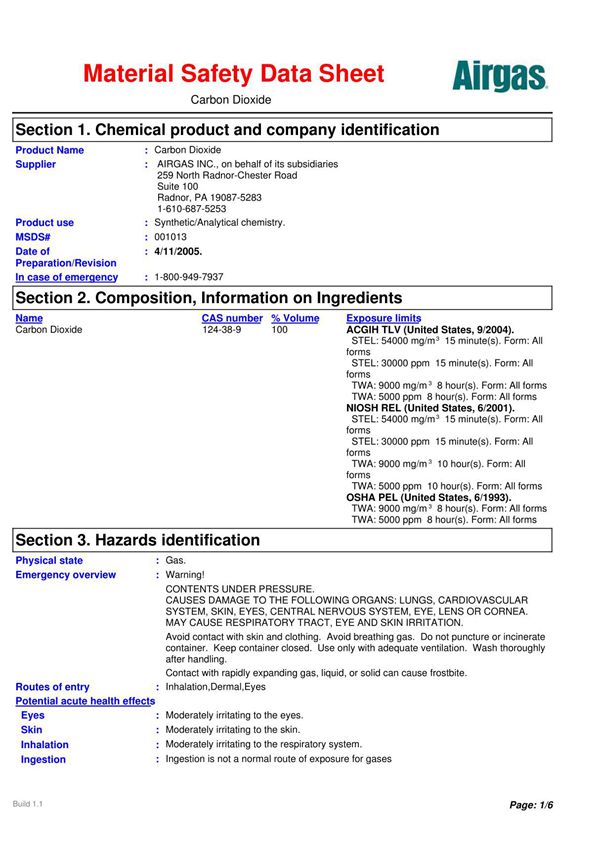 二氧化碳 MSDS