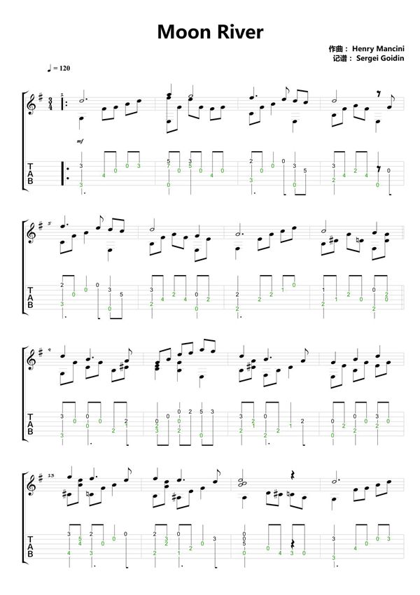 欧美流行金曲《Moon River》指弹吉他谱
