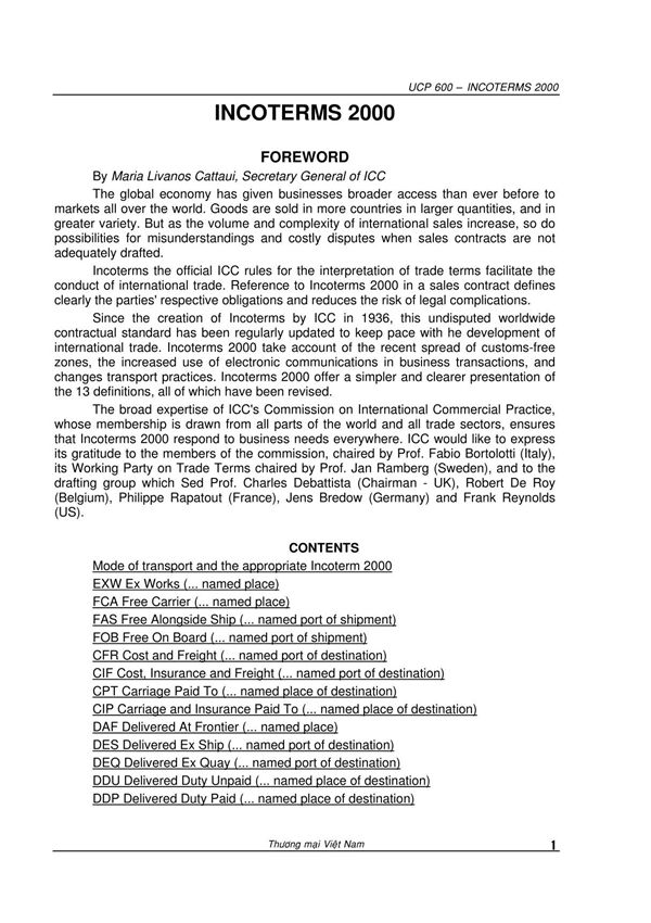 2000年国际贸易术语解释通则 Incoterms 2000, ICC Official Rules for the Interpretation of Trade Terms