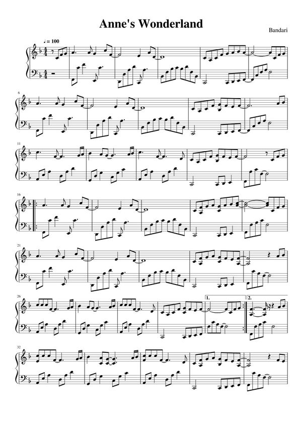 钢琴五线谱曲 安妮的仙境Anne's Wonderland