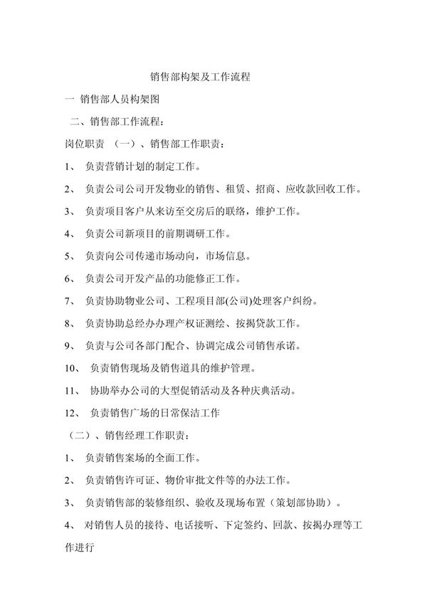 房地产销售部构架及工作流程