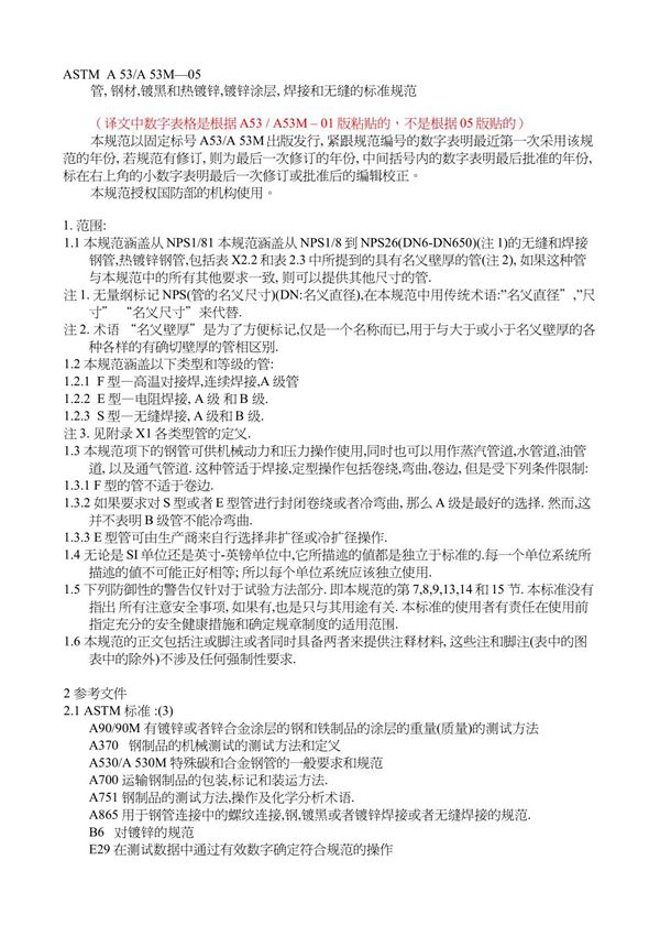 ASTM A53A53M - 05 (in Chinese) Standard Specification for Pipe, Steel, Black and Hot-Dipped, Zinc-Coated, Welded and Seamless