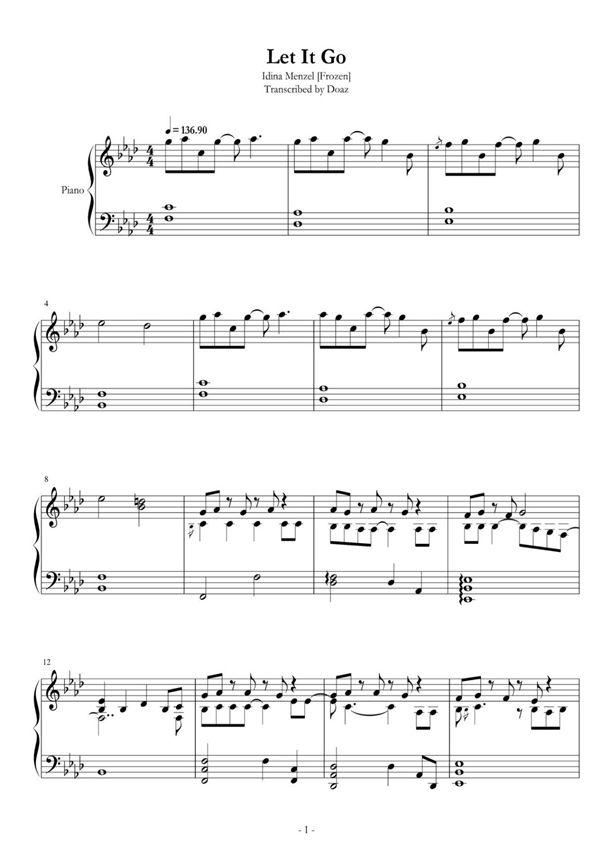 let it go钢琴谱(清晰打印版)