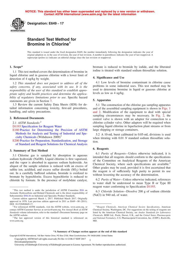 ASTM E649 - 17 Standard Test Method for Bromine in Chlorine