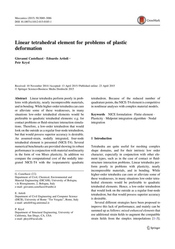 Linear tetrahedral element for problems of plastic deformation
