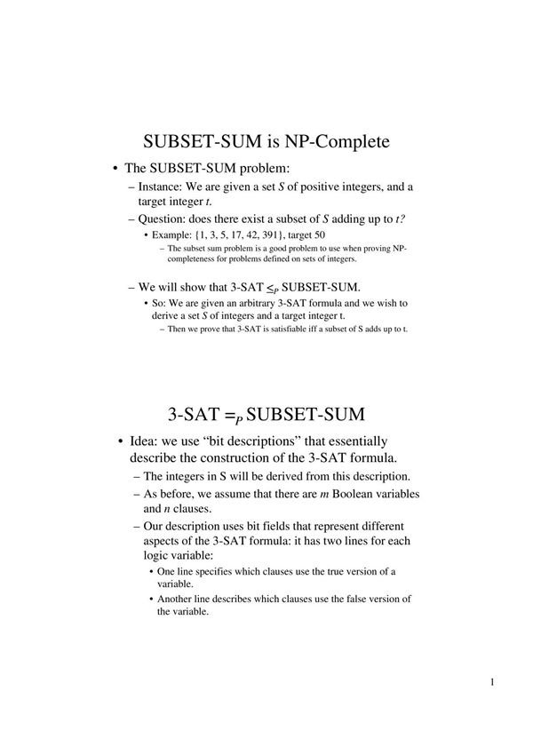 SubsetSum详细说明3SAT问题如何规约到SubSumSet问题(精品pdf)
