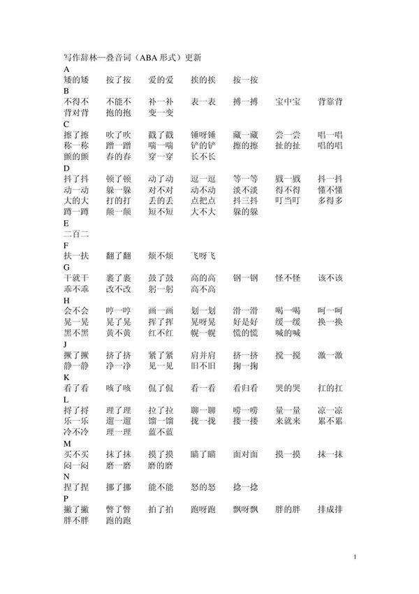 写作辞林-叠音词(ABA)更新