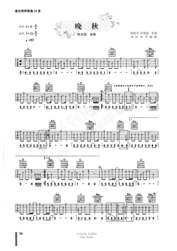 陈百强 晚秋 指弹吉他谱