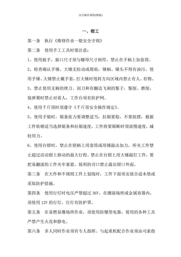 安全操作规程(模板)