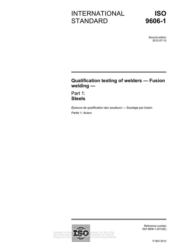 ISO 9606-1 2012焊接工艺评定(E)