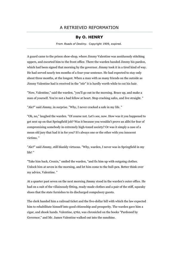 欧亨利a retrieved reformation
